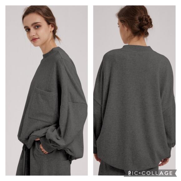 NAP Tops - NAP Gray Terry Boxy Sweatshirt Drawstring Waist Size Medium